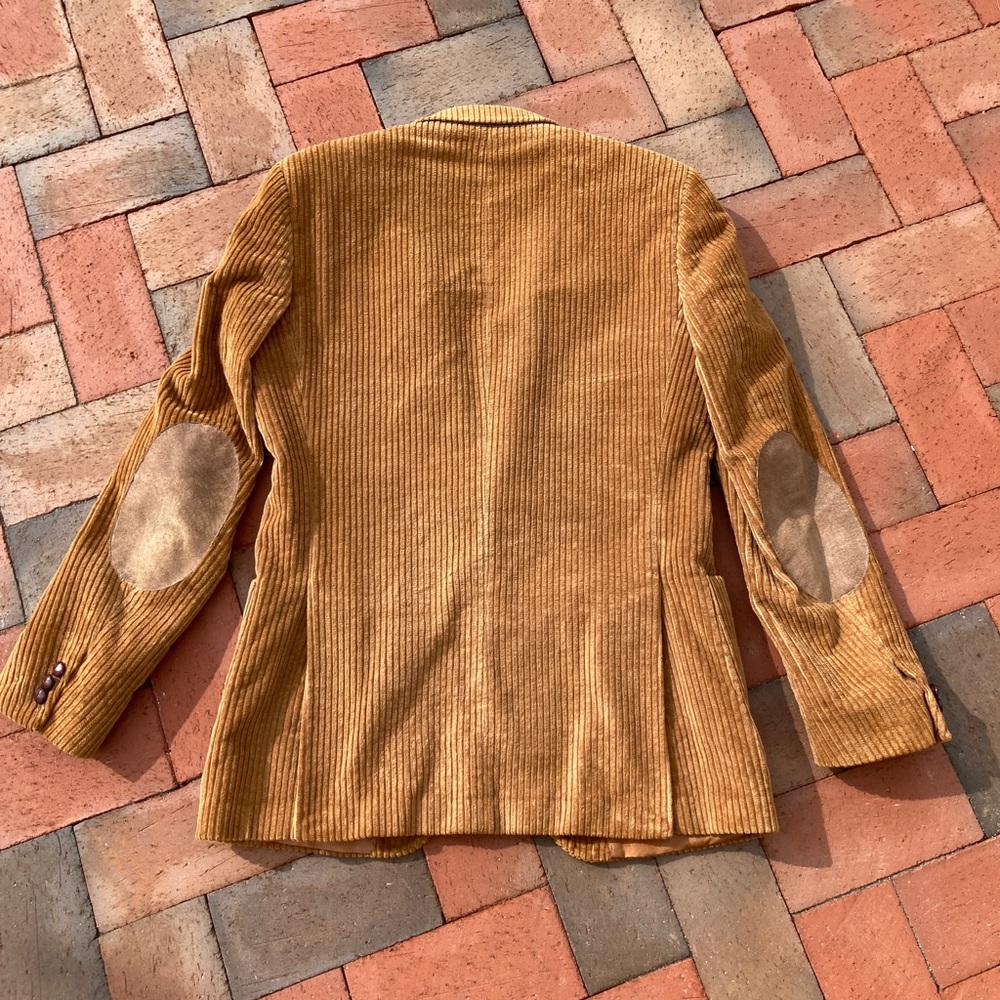 Vintage Caramel Brown Corduroy Blazer Chams Unisex Professor Autumn - Picture 8 of 13